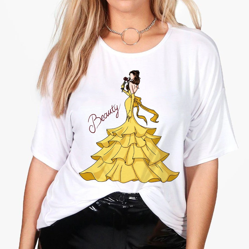 

Retro Beautiful T shirt Women Round Neck Short sleeve Top Tee Princess Fashion Spring Summer T-shirts vestidos Vogue Tshirt