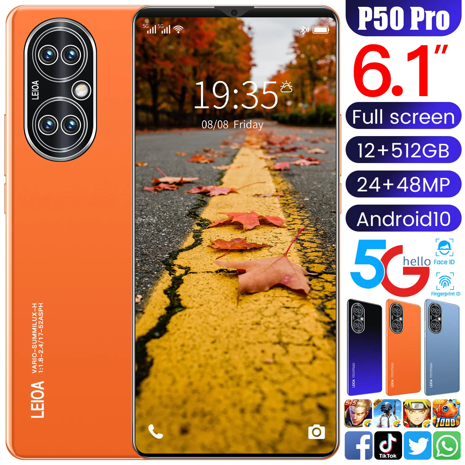 

New Global Version 6.1inch P50 Pro Smartphone 5000mAh Android 10.0 Dual SIM Cellphone Face Unlock 12+512GB 4G 5G Network Phone