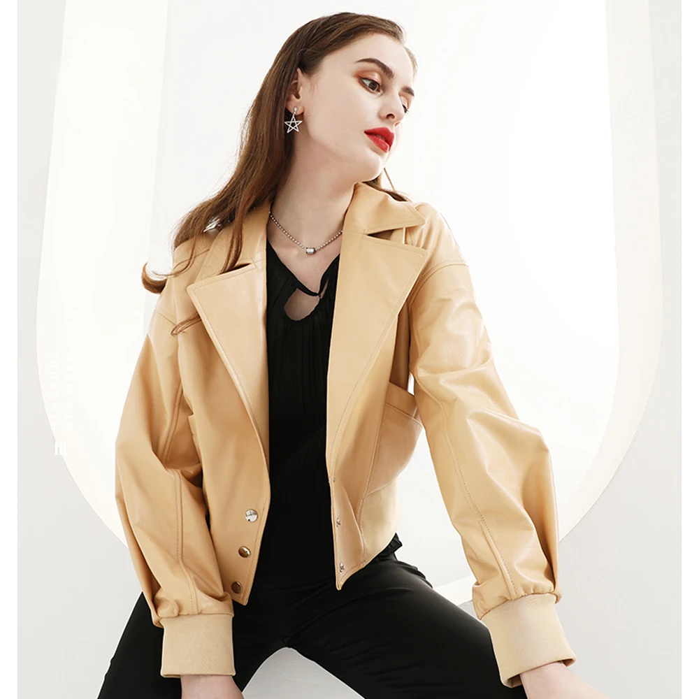 Куртка из натуральной овечьей кожи желтая бежевая