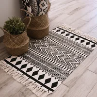 Linen Cotton Knit Rug Tapetes Ethnic Style Carpet Tassel Small Rug Bedroom Kitchen Rugs Mat Boho Washable Home Rugs for Bedroom