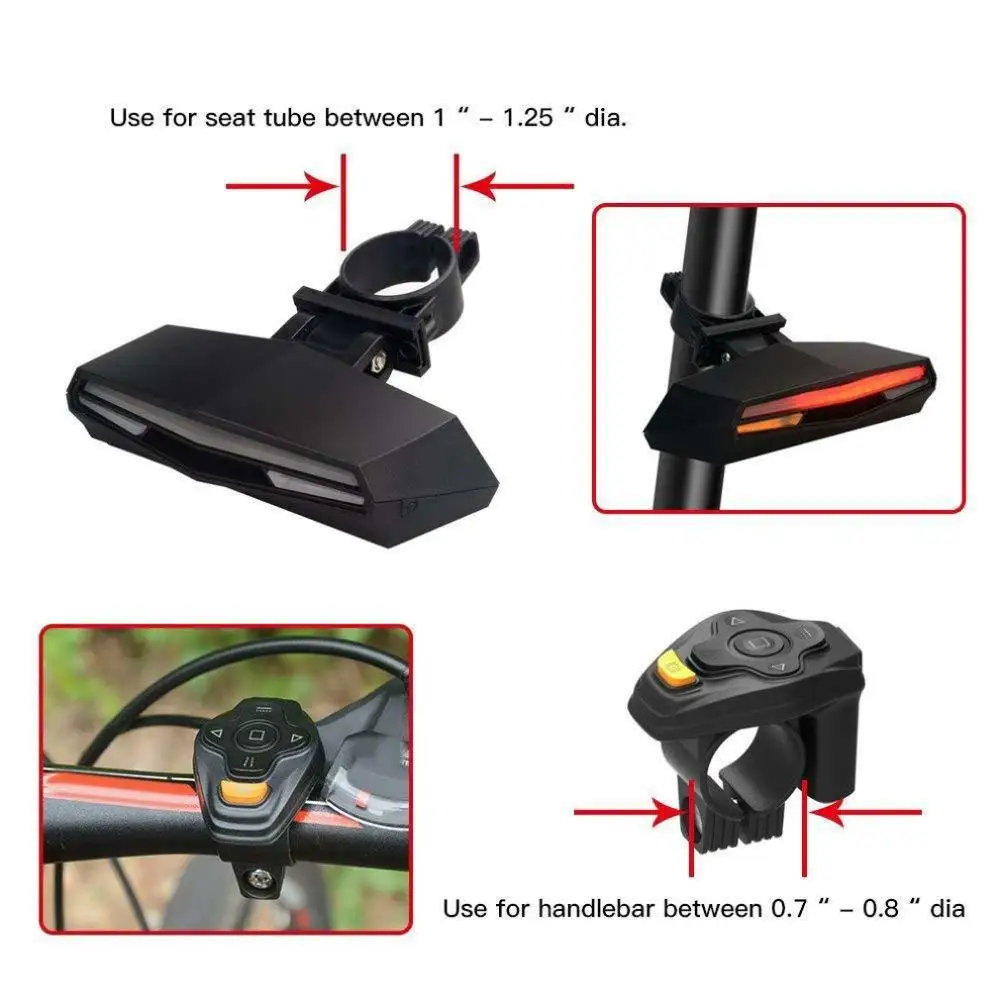 

Led Bike Tail Light Rechargeable Remote Control Rear Turning Multifunctional Accessories Practical Safety Products