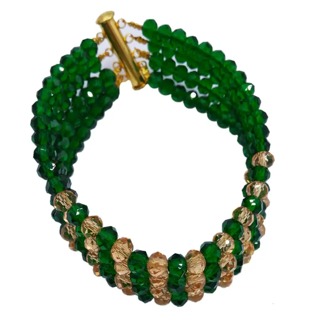 Ожерелье из бисера с кристаллами цвета темно зеленого и шампанского|Ювелирные