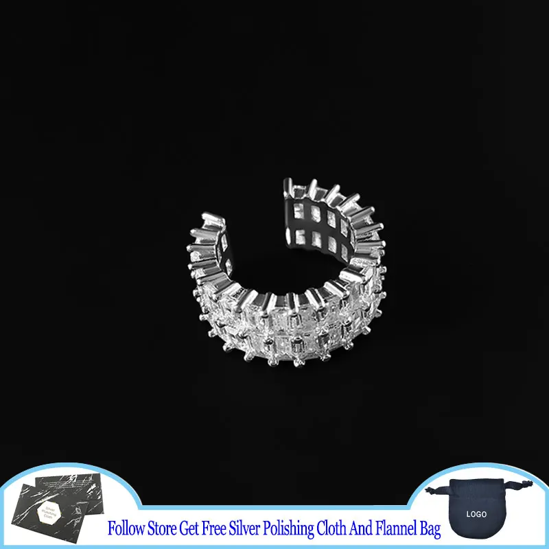 

925 Sterling Silver Earrings Double Row Crystal Ear Bone Clip Circle Square Earrings New Valentine Gift With Logo Luxury Jewelry