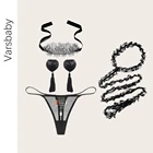 Varsbaby женский сексуальный креативный заряжаемый узор стринги + Сексуальная нашивка для сосков с кисточкой + Прозрачная Кружевная маска для глаз + ожерелье 4 шт.лот