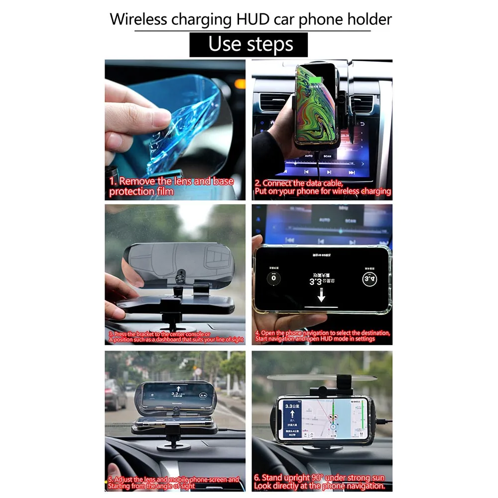 Новинка 2020 держатель для мобильного телефона HUD дисплей на голову беспроводное