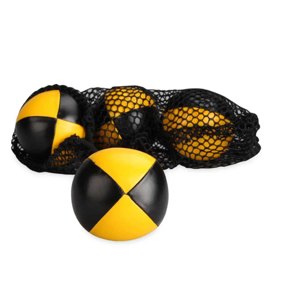 

3pcs PU Juggling Balls Fine Stitching Balls Interactive Balls Fun Party Favors for Children with Mesh Bag (Yellow Black)