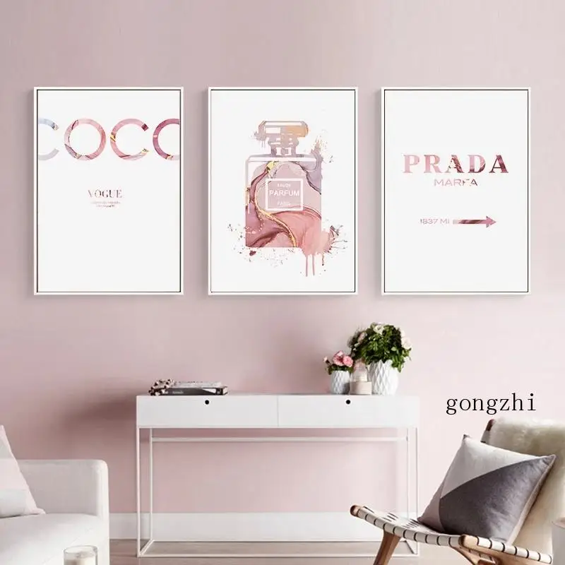 

Fashion Coco Quotes Poster Pink Flower Perfume High Heels Canvas Painting and Prints Modern Vogue Wall Art Picture Bedroom Decor