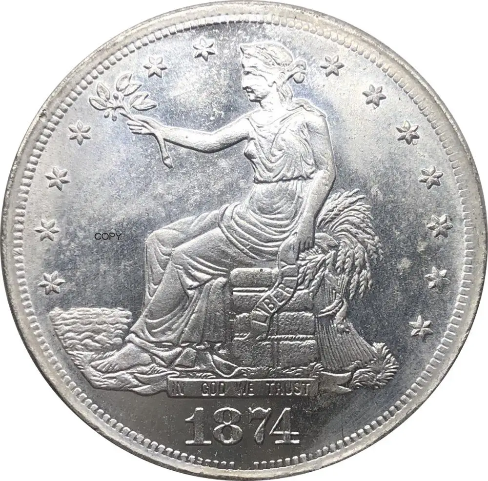 Соединенные Штаты Америки 1874 S 1 торговля один доллар США Бог мы доверяем с