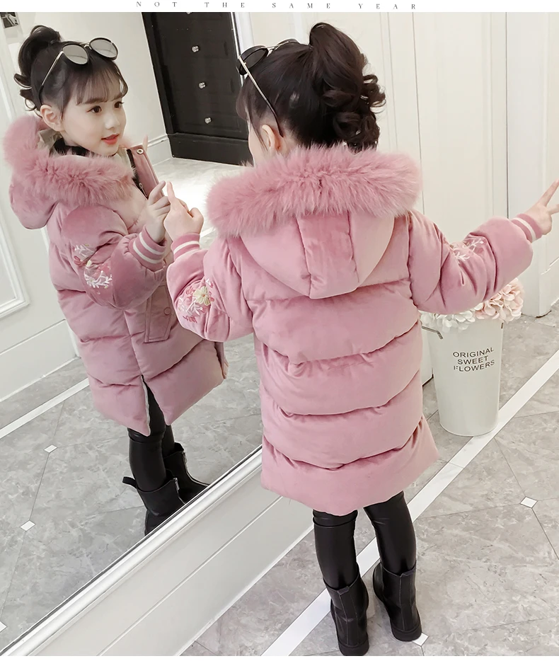 Зимняя куртка для девочек теплые вельветовые пальто модная детская верхняя