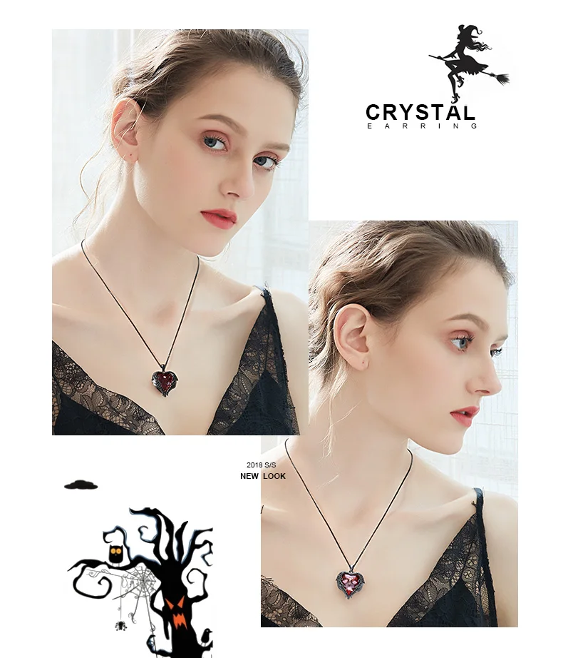 Cdyle готическое черное крыло Ангела Сверкающее красное сердце кристалл от Swarovski Подвеска Ожерелье для Хэллоуина ювелирные изделия подарок