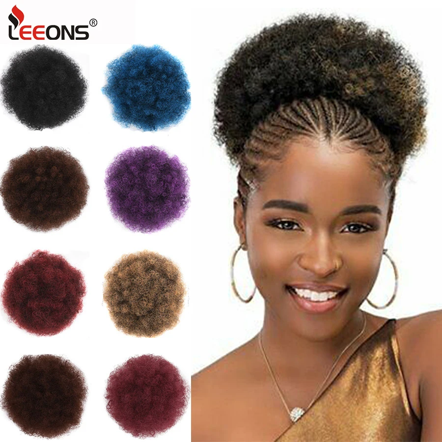 

Leeons Afro Kinky Hair Bun 8Inch Synthetic Afro Buns Kinky Drawstring Ponytail Elastic Updo Ponytail Extensions For Afro Women