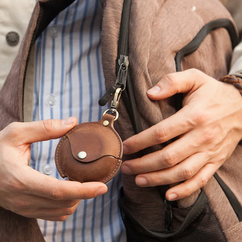 

Vintage genuine cowhide leather luxury coin purse wome retro casual hasp wireless earphone cases for HUAWEI freebuds 3 mini bag