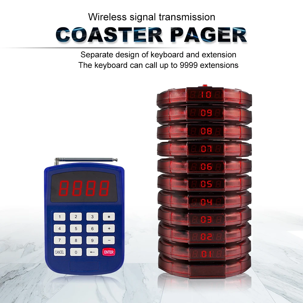 CATEL Strong Signal 10 Pagers Wireless Paging System Call Waiter Restaurant Calling Buzzer for Church Nursery Cafe Bar Clinic