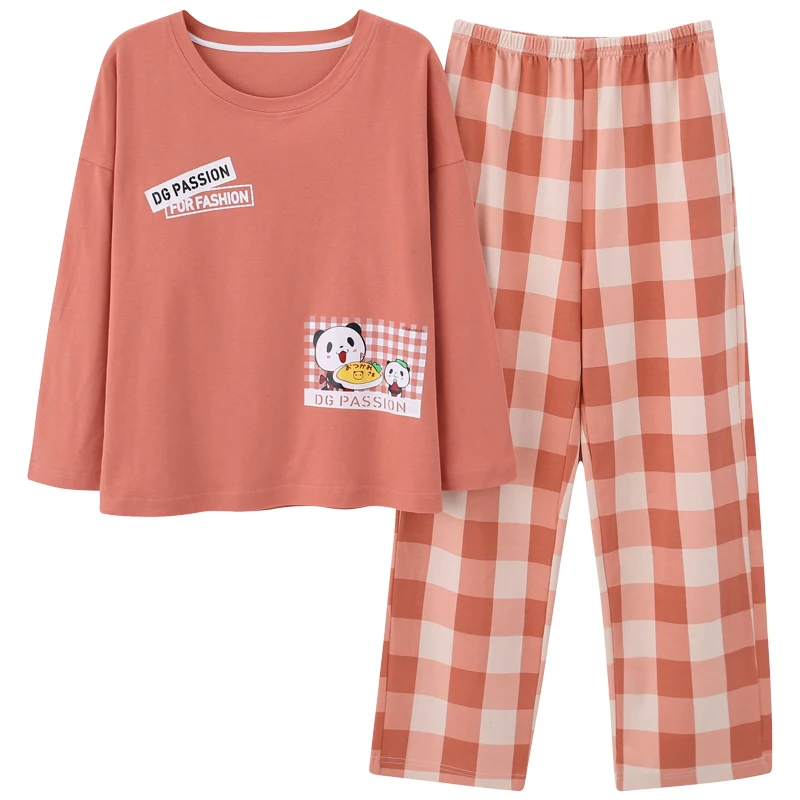Женская пижама милый топ с пандой + клетчатые брюки 2 шт./компл. повседневный