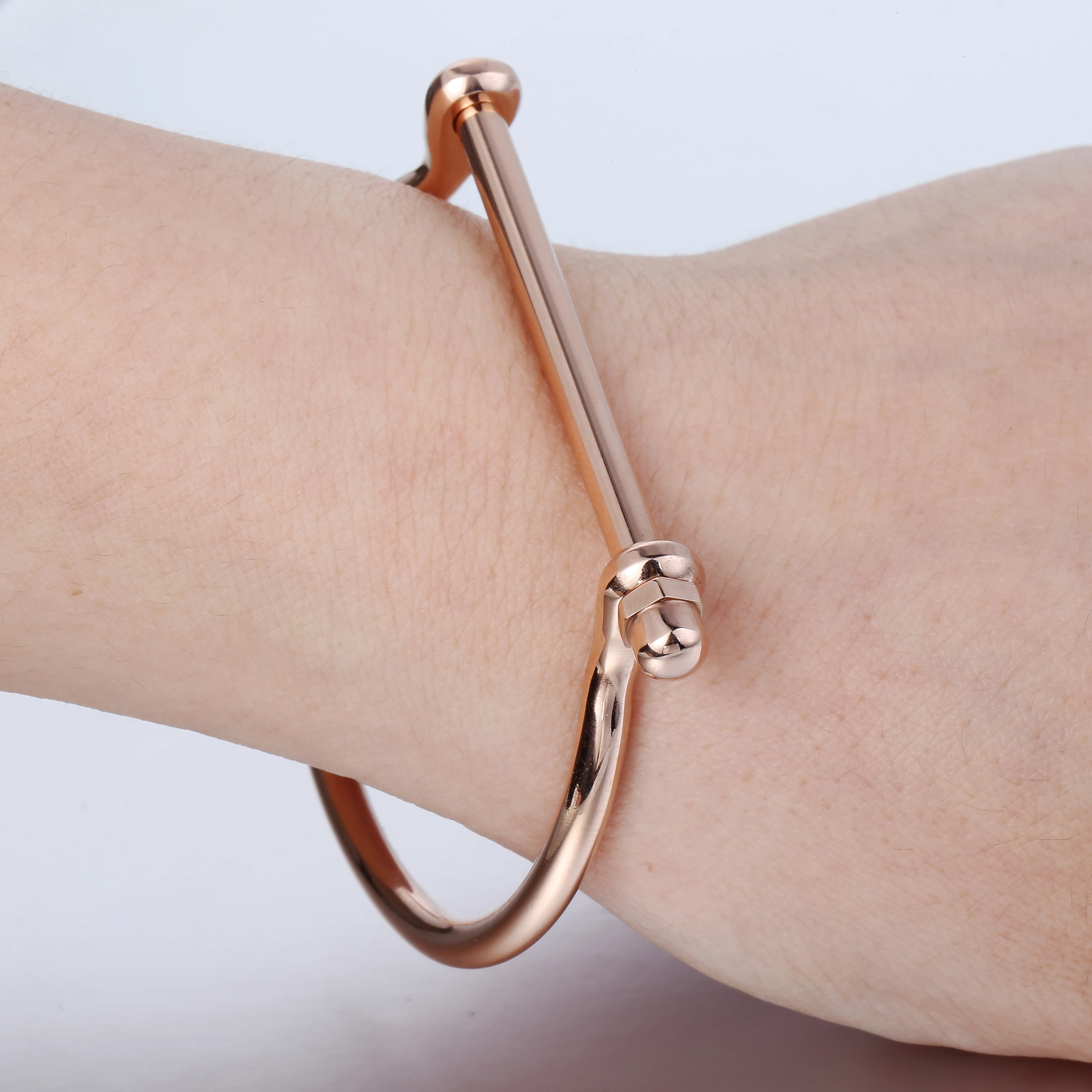 Модный женский Браслет-манжета для девочек розовое золото цвет скоба винт