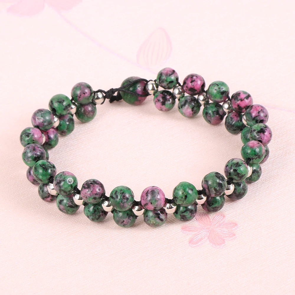 Женский браслет из аметиста с натуральным камнем розовый тигровый глаз бисерный