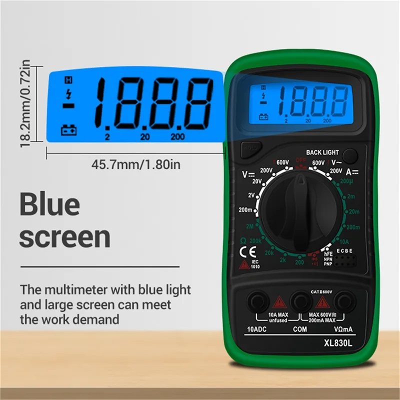 

1PCS XL830L Handheld Digital Multimeter LCD Backlight Portable AC/DC Ammeter Voltmeter Ohm Voltage Tester Meter Multimetro