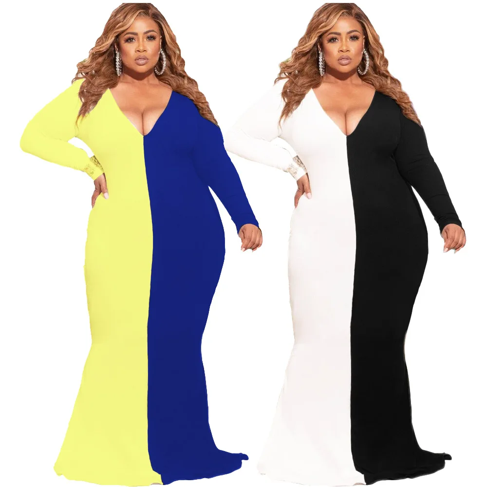 

AYES Plus Size L-5xl Dress Women Elegant Maxi Dress New Fashion Sexy Bodycon Deep V Neck Vintage Party Vestidos Large Size Dress
