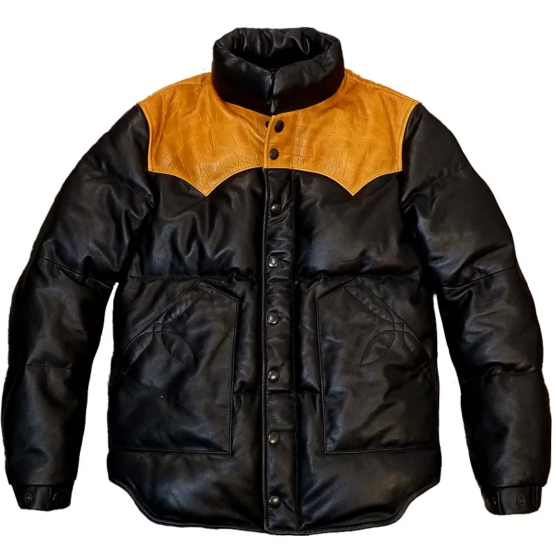 

Water dye no coating head layer cowhide leather down bread served men's brief paragraph leather fur clothing winter keep warm