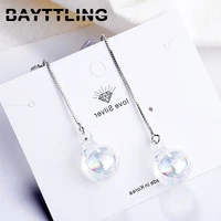 bayttling silver color fine glass beads tassel long earrings for couples women fashion charm wedding jewelry gifts