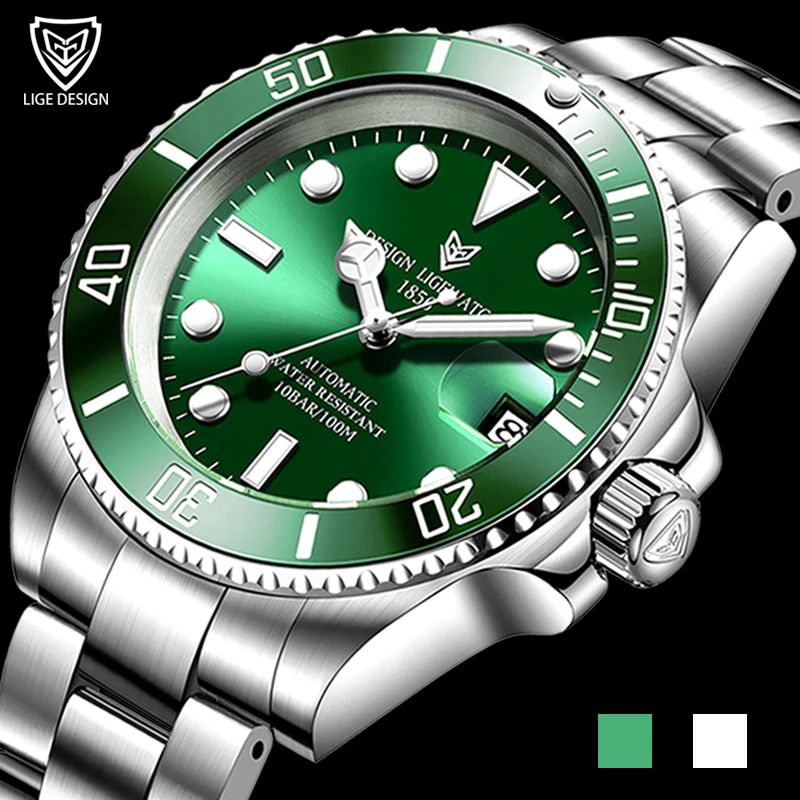 

LIGE Design Automatic Watch for Men diving Mechanical Watch Stainless Steel Waterproof 50 M Fashion Business Relogio Masculino
