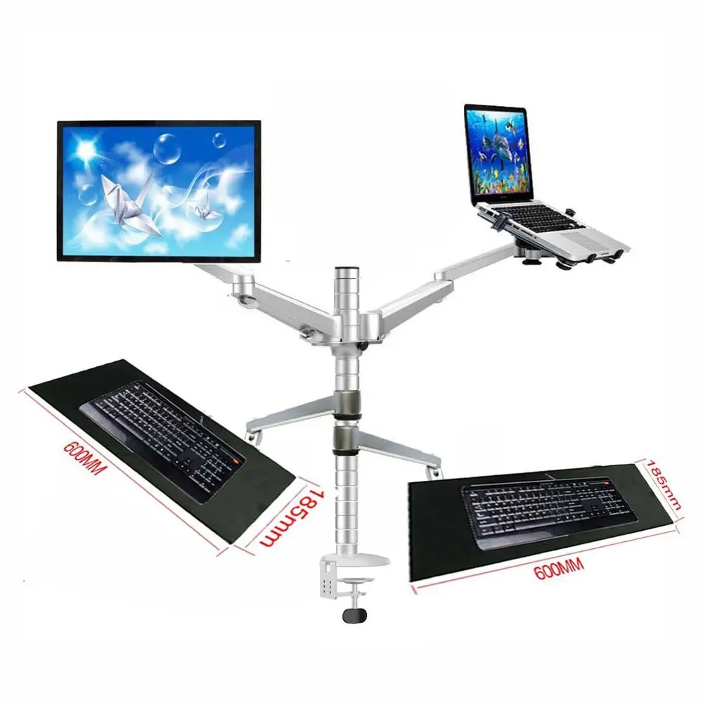 

OA-60X Multimedia Desktop Dual Arm 10"-25" LCD Monior stand mount+ 10"-15.6" Laptop Holder Stand +keyboard tray bracket