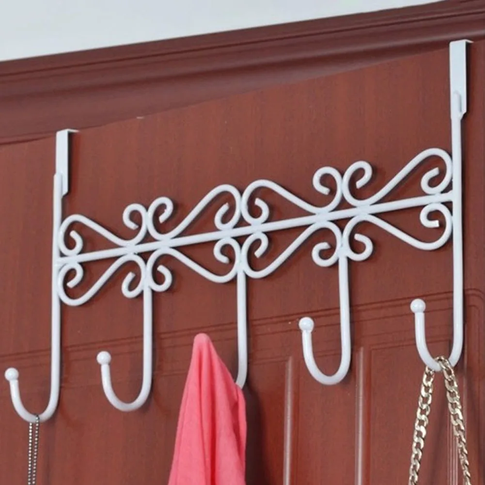 

Metal Hooks Home Kitchen Over Door Hanger Bag Clothes Key Scarf Hanging Rack Holder Organizer 5 hooks Storage Shelf Prateleira