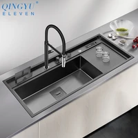 2021 new nanometer kitchen sink handmade sink 4mm thickness 240mm depth large size single kitchen sink with drain plate sinks