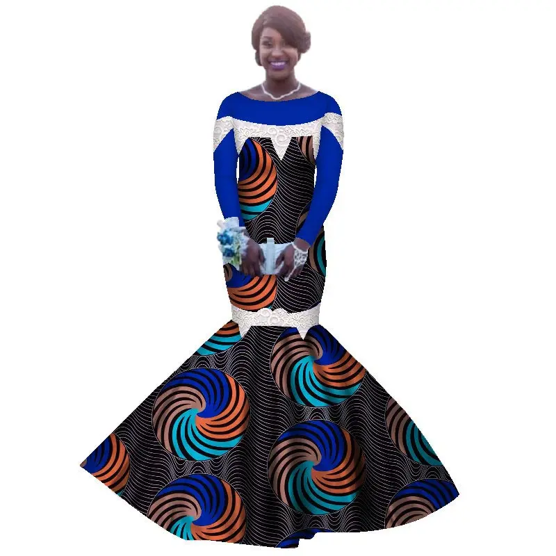Dashiki African Dresses for Women Long Sleeve Party Dress African Women Clothing Wedding Mermaid Long Dress Plus Size WY2839