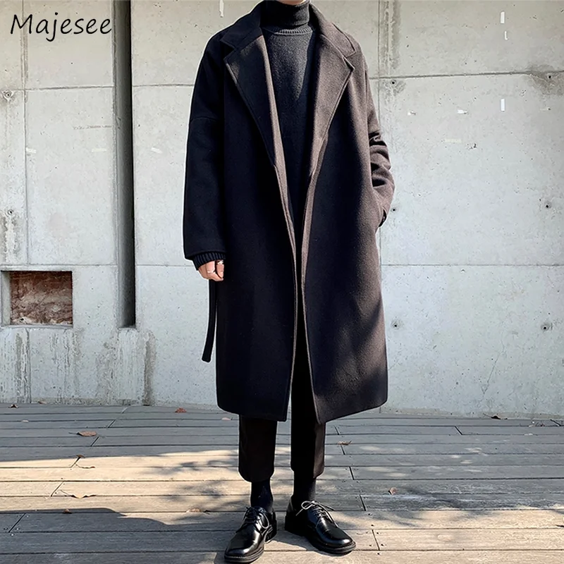 

Men Wool Blends Coats Thicken Over Knees Winter Casual Oversize Japan Style Streetwear Outwear Solid Harajuku Plus Size S-3XL