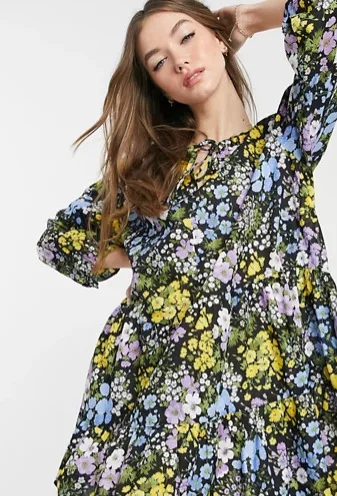 

Women floral printed mini dress Female tunic 3/4 sleeve high waist loose sukienki damskie 2021 casual summer dresses for women