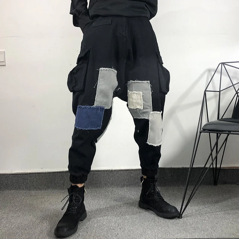 

Fashion Men's Hip-hop Casual Harem Pants Patchwork Spring and Autumn Ankle-length Trousers X1