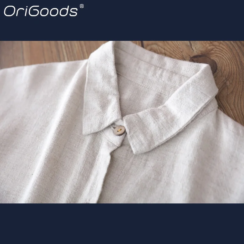 Рубашка женская льняная свободного покроя большого размера бежевая/белая |