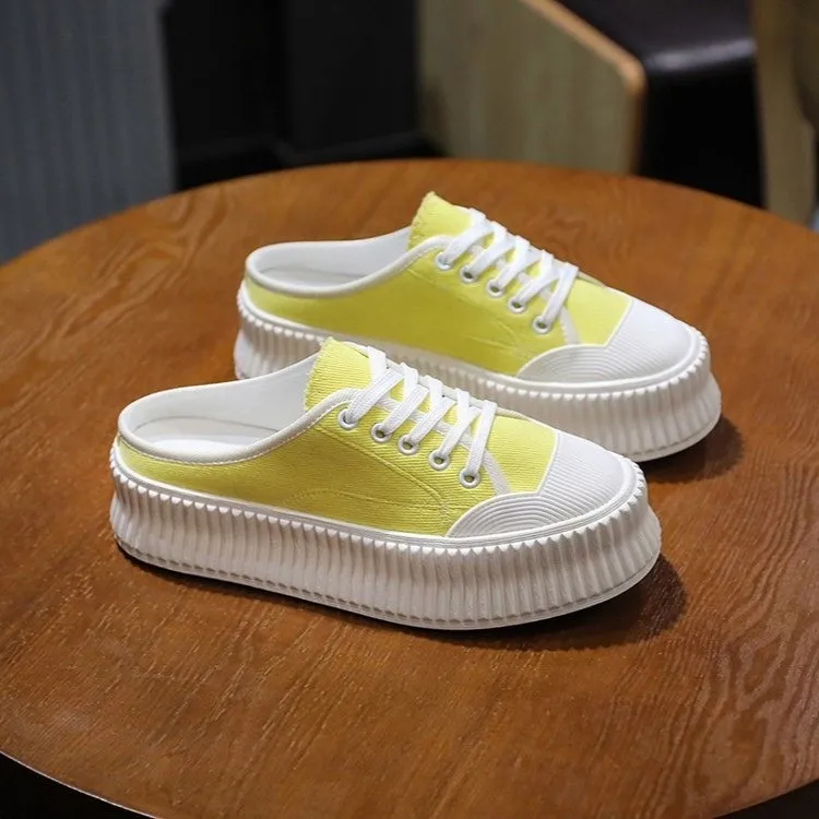 

Slippers Women Summer Slides Fashion Cover Toe Low Female Shoes Platform Luxury Soft 2021 Rome Rubber PU Hoof Heels Basic Fabric