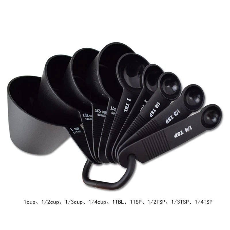 

9 шт. черный цвет мерные чашки и мерная ложка лопатка силиконовая ручка кухонный измерительный инструмент Прямая поставка