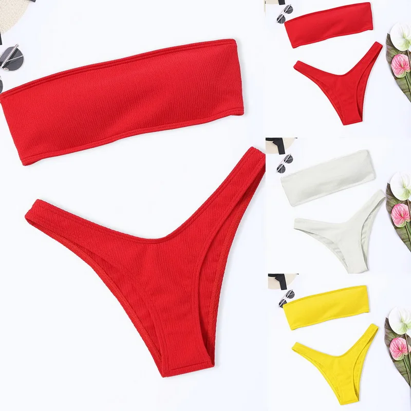 Новинка 2020 купальник бандо женское микро бикини комплект пуш ап одноцветные