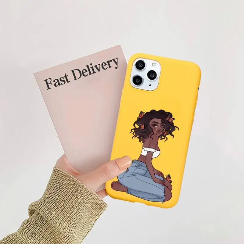 

Afro Girls Black Women Art Phone Case Candy Color Yellow for iPhone 11 12 pro XS MAX 8 7 6 6S Plus X 5S SE 2020 XR