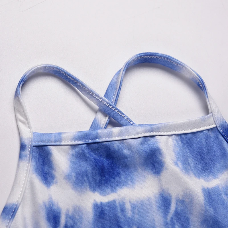 

2 Piece Set Women Sleeveless Backless Crop Top With High Waist Maxi Skirt Tie Dye Suits Summer Elegant Beach Sets Female CX1825