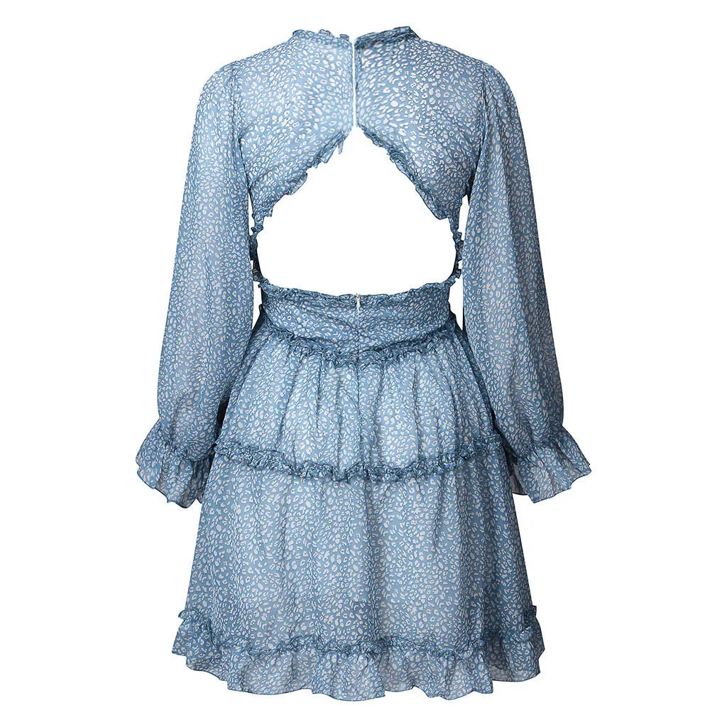 Сексуальное женское осенне-зимнее платье Chiffion Ruffles с длинным рукавом глубокий v-образный вырез вечерние облегающие тонкие одноцветные мини-платья Vestidos# g3