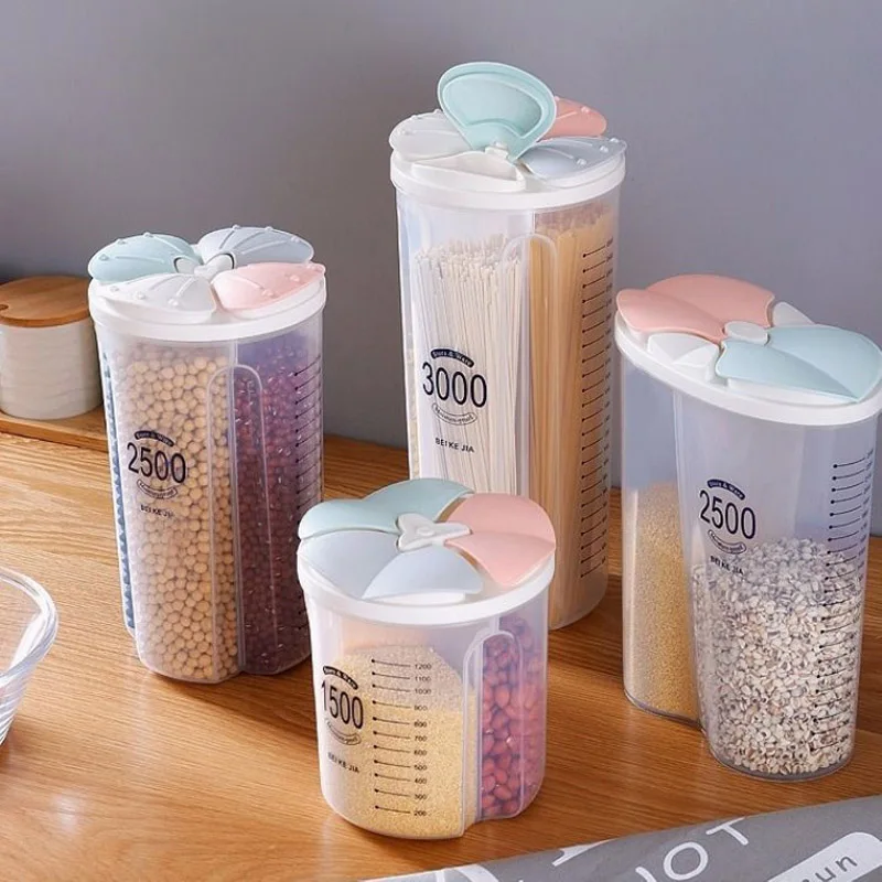 

Dry Cereal Dispenser 1500-3000ml Plastic Storage Container Crisper Grain Rice Food Storage Bottle Beans Tank Kitchen Organizer