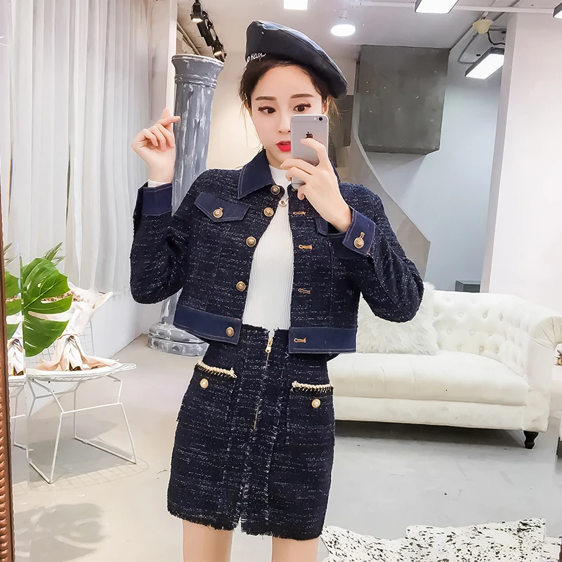 Женский комплект из 2 предметов на осень 2020 модный однобортный твидовый короткий