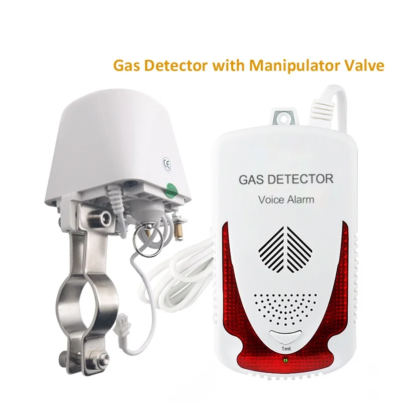 Gas Leakeage Sensor detector de gas LPG Natural  Alarm System Voice alarm function with DN15 Manipulator Valve for Home Security
