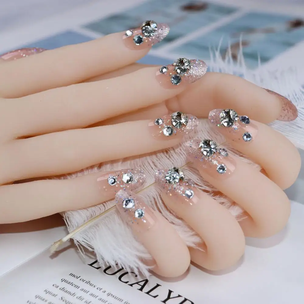 24 шт./компл. телесный розовый блеск накладные ногти круглая голова горный