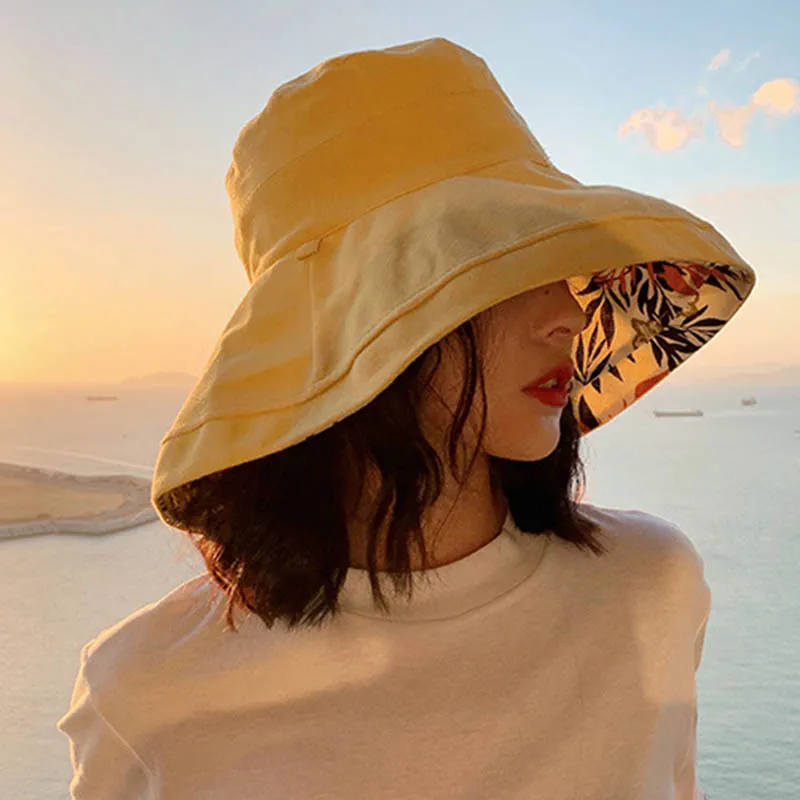Double Side Fisherman's Hat UV Protection Packable Floppy Wide Brim Fashion Women Summer Caps Casual Bucket Sun Hat Korean Lady