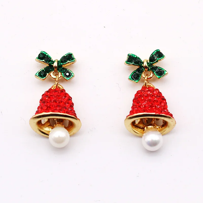 

New Arrival 1 Pairs Bowknot Rhinestone Crystal Peal Stud Earring Women Girls Jewelry Jingle Bell Earrings Crystal Christmas