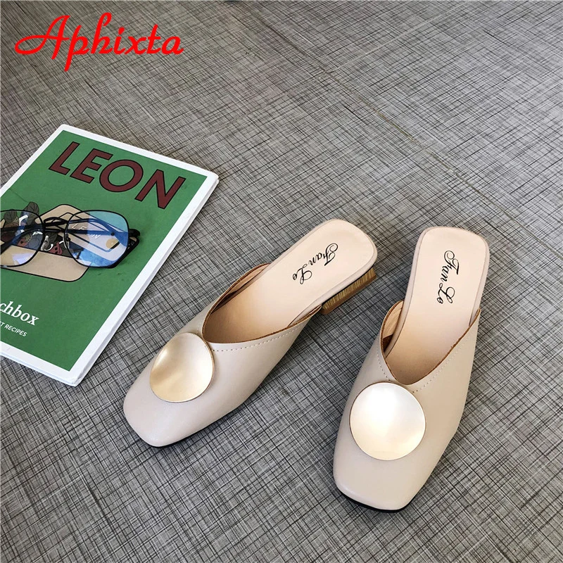 Aphixta/женские шлепанцы на квадратном каблуке; мягкая женская обувь с круглым металлическим квадратным носком; сезон лето-осень; большие размеры 43