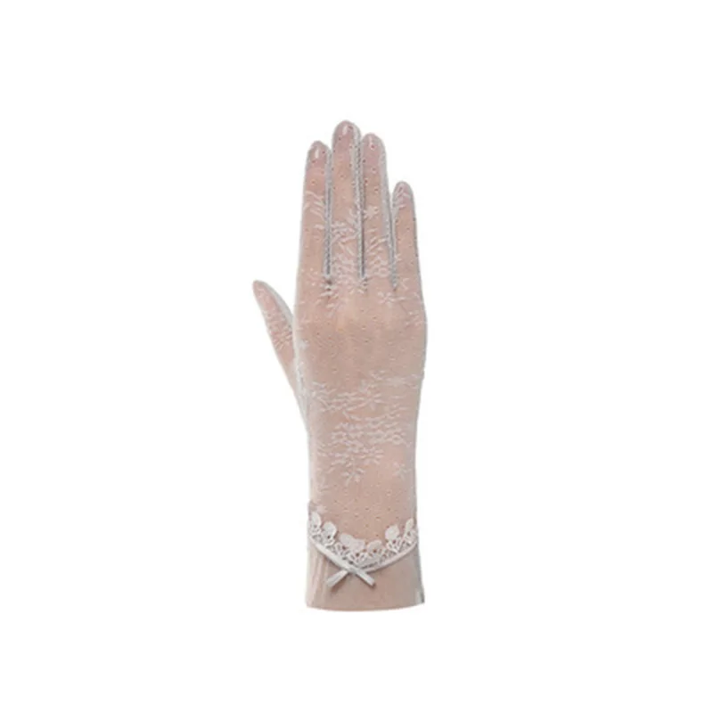 

Korean Lace Sunscreen Mitten Women Summer Ultra Thin Ice Silk UV Driving Sleeve Female Bow Transparent Wedding Dress Glove O2C