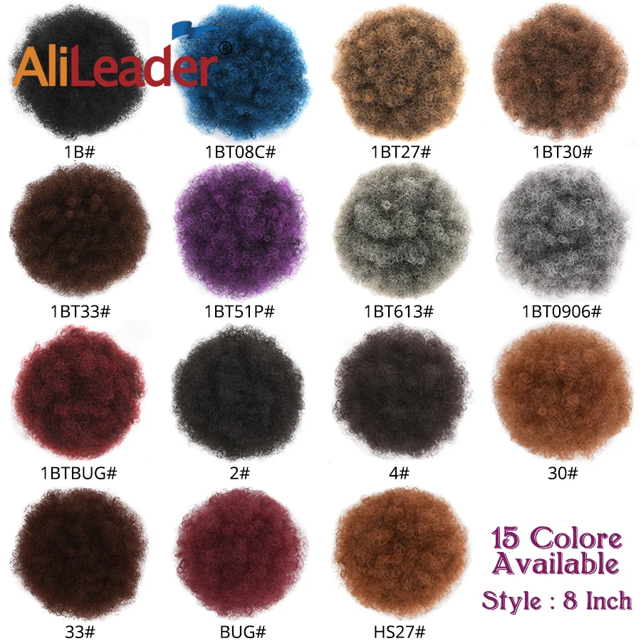 Alileader Synthetic Kinky Hair Bun African Afro Puff Drawstring Short Ponytail Curly Clip Wrap Fluffy Chignon Hair Extension 1pc