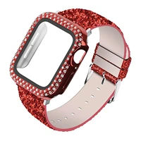 bling leather bracelet for apple watch band 41mm45mm40mm38mm womens glitter strap diamond case for iwatch series 7 6 5 4 3 se