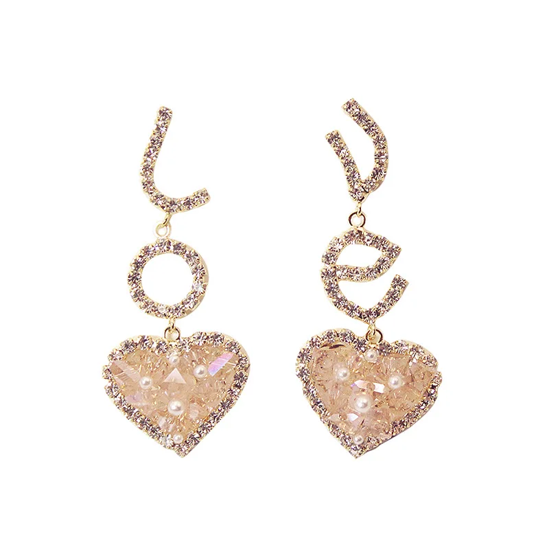 Женские серьги с блестками Love Heart розовые гвоздики в Корейском